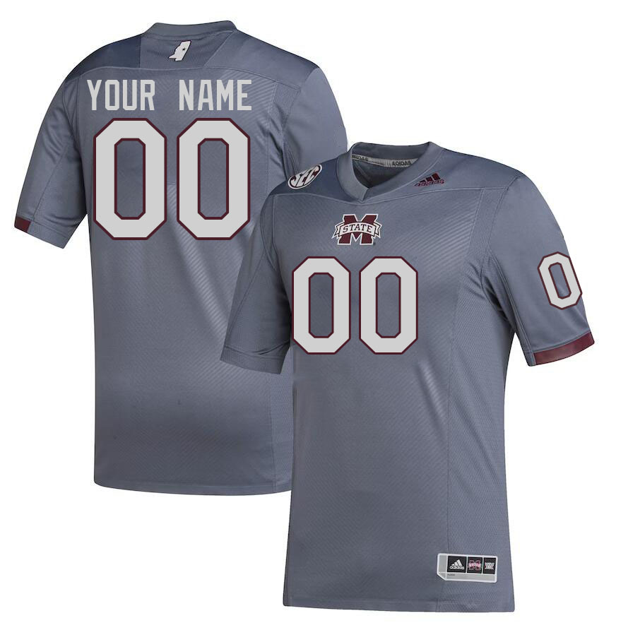 Custom Mississippi State Bulldogs College Name And Number Football Jerseys Stitched-Gray - Click Image to Close
